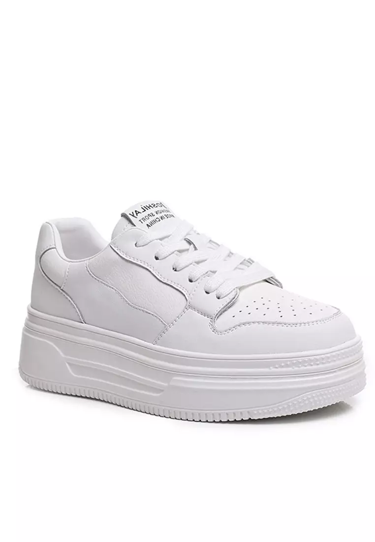 White sneakers sale with grey sole