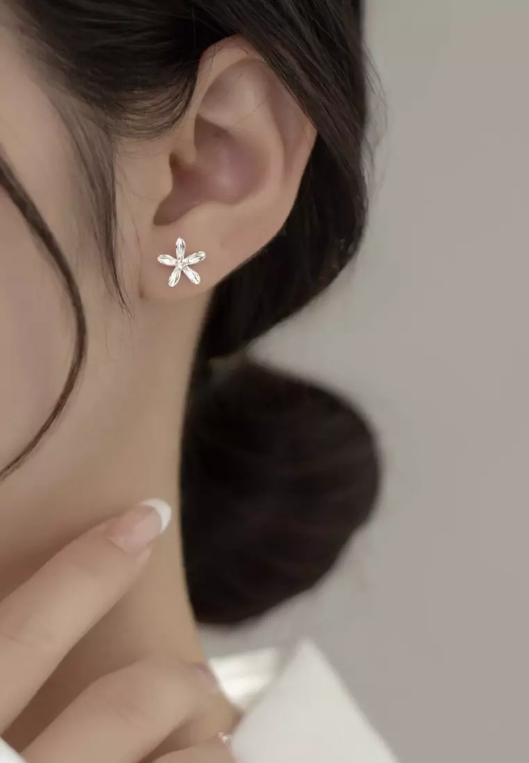 925 Silver Zircon Floral Earrings JW AR-M03711
