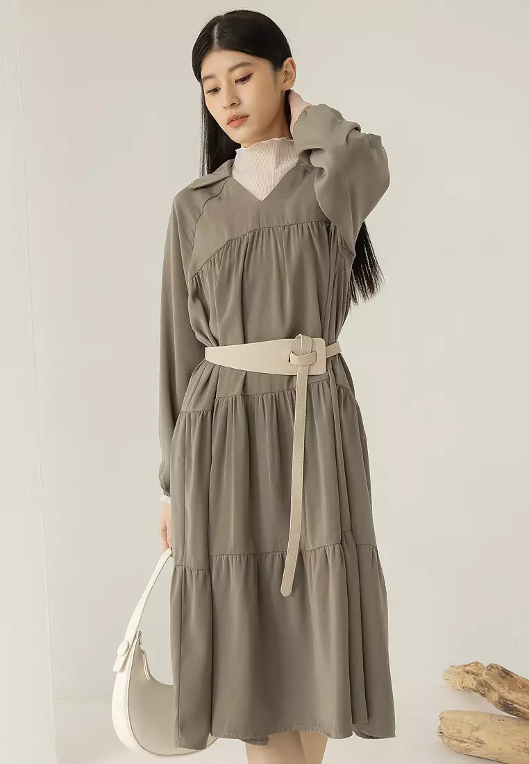 V-Neck Puff Sleeve Maxi Dress [DA9957]