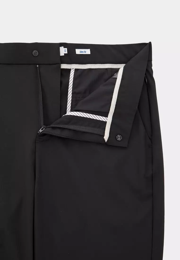 Black Slim-Fit Four-Way Stretch Casual Pants