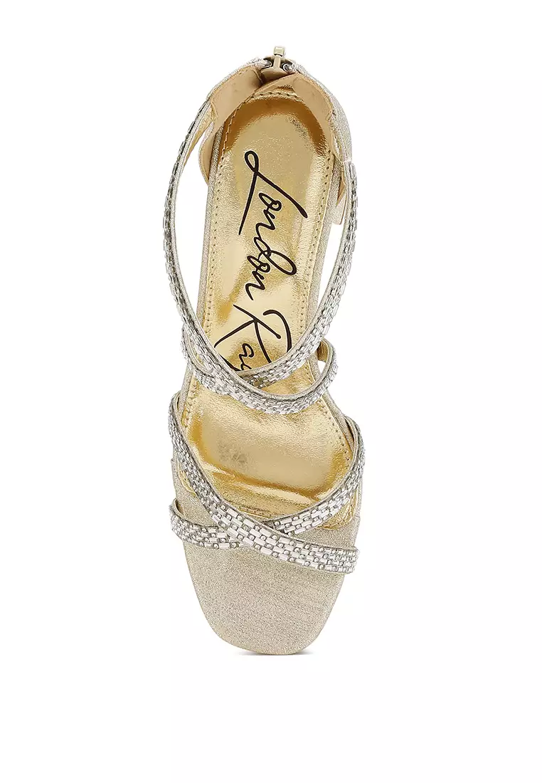 Sandal Bertali Hiasan Berlian Imitasi dalam Warna Emas