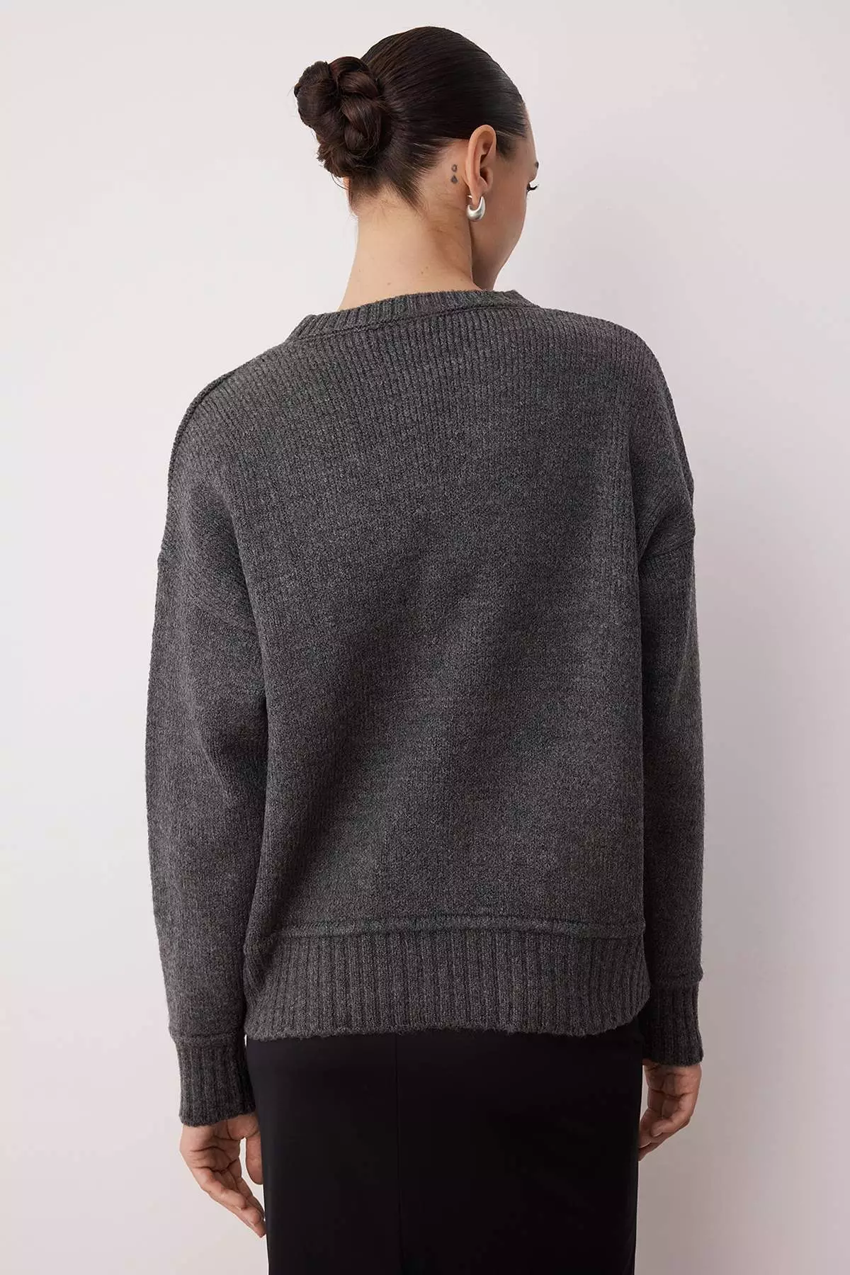 Anthracite Soft Textured Wide Fit Stitch Detail Knitwear Sweater