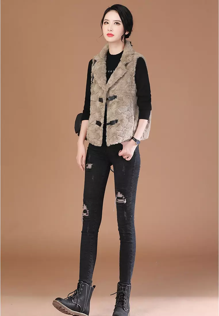 Buy A IN GIRLS Fashion Faux Rabbit Fur Vest Jacket 2024 Online