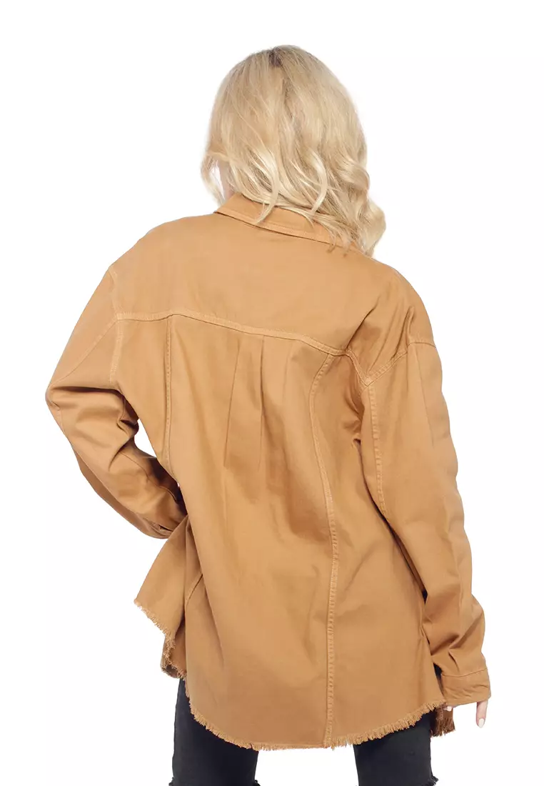 Brown Oversized Long Sleeve Shacket