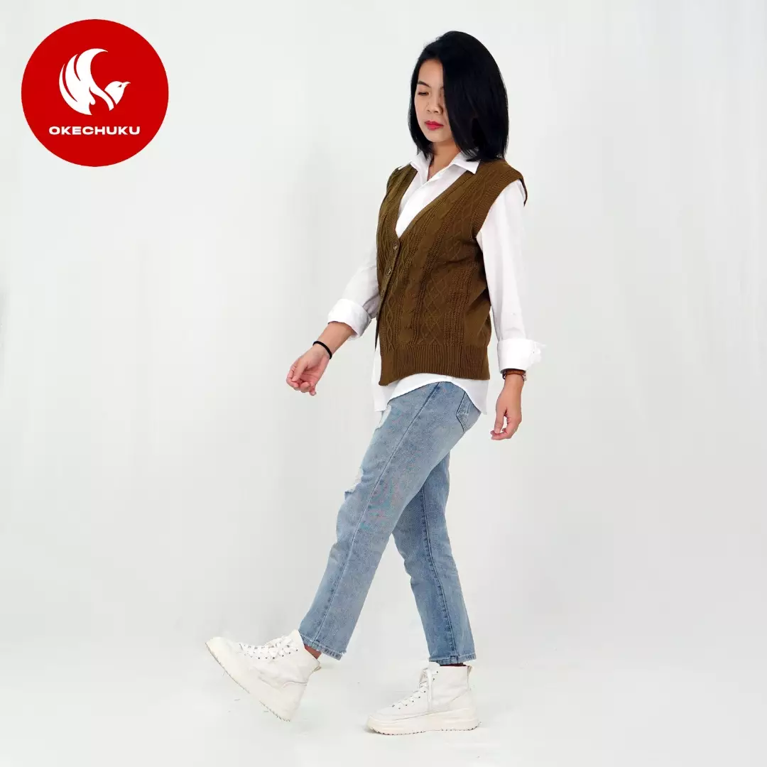 Vest Kancing Rompi Rajut Kancing Knit Outer Korean Style Rompi Rajut Wanita Gaya Korea