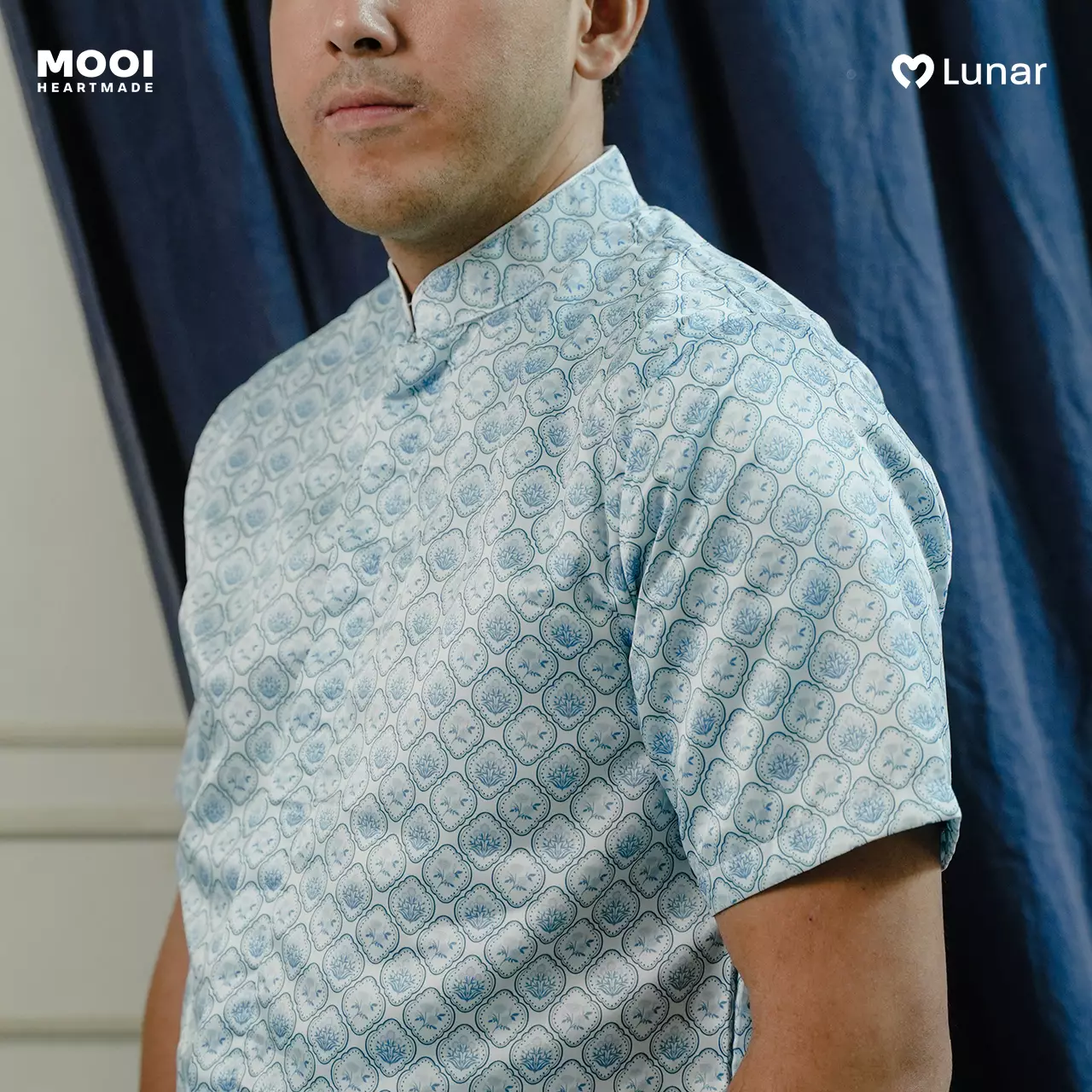 Mooi Kemeja Dewasa Lunar Collection Shang Mandarin Shirt Adult - Trellis Cream