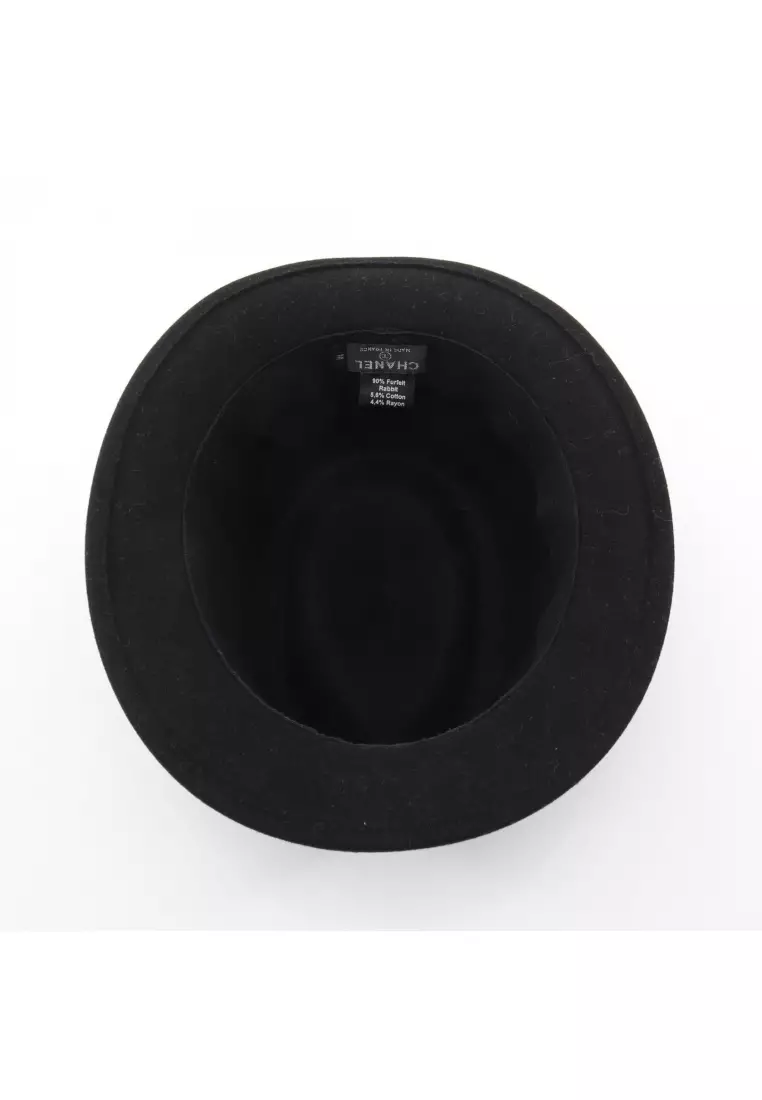 Pre-Loved Chanel coco mark center fold hat Rabbit Felt black Navy