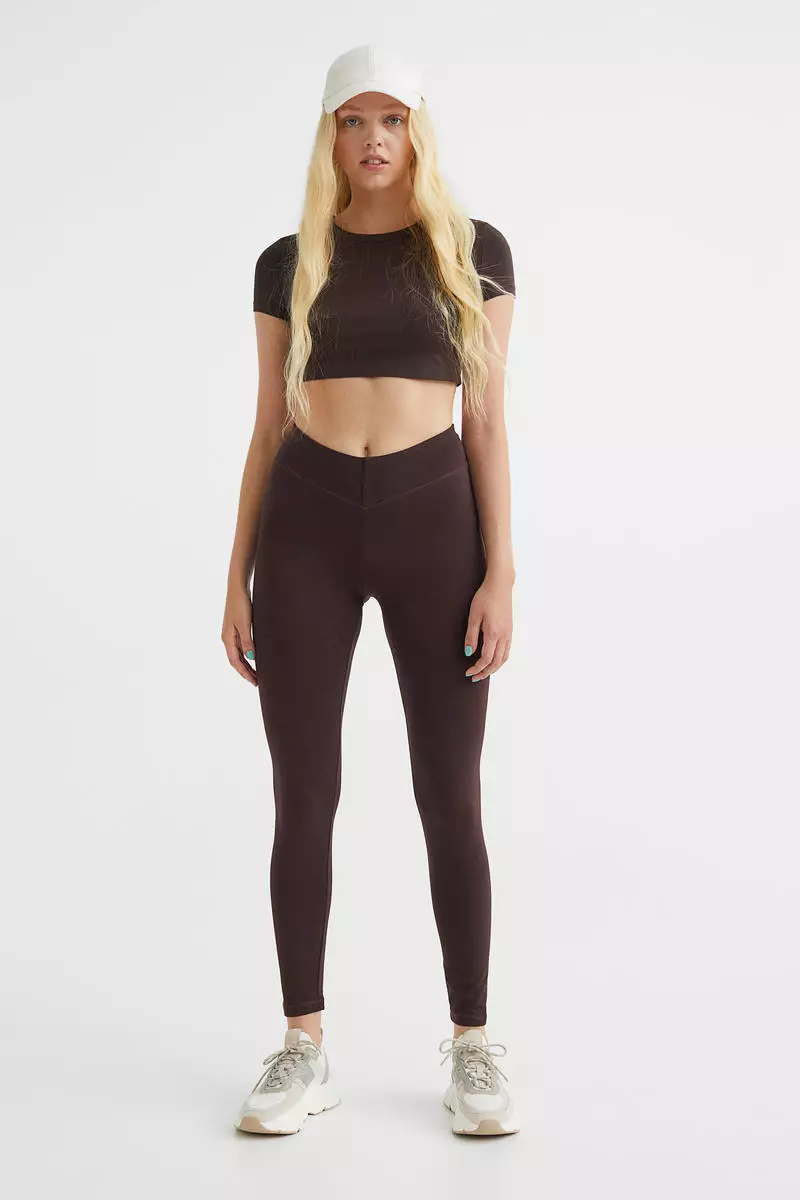 Buy H&M V-waist leggings in Brown Dark 2024 Online