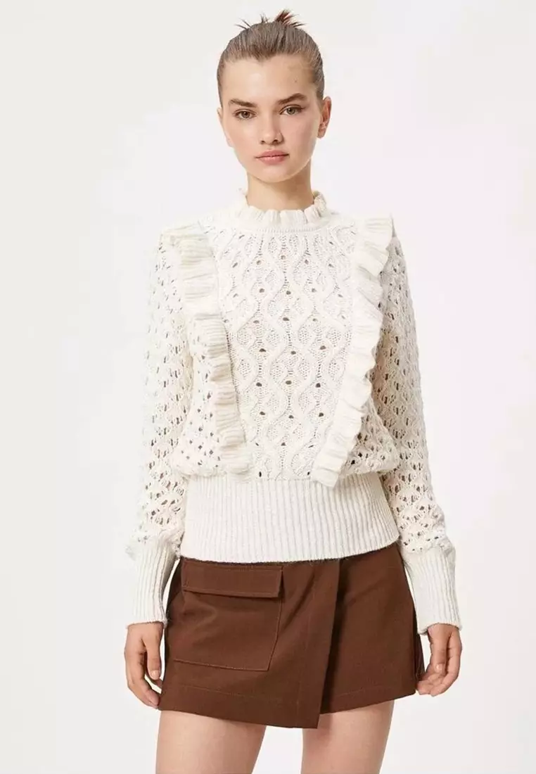 Buy KOTON Knitwear Sweater Frilly Openwork Vertical Round Neck - Main Image