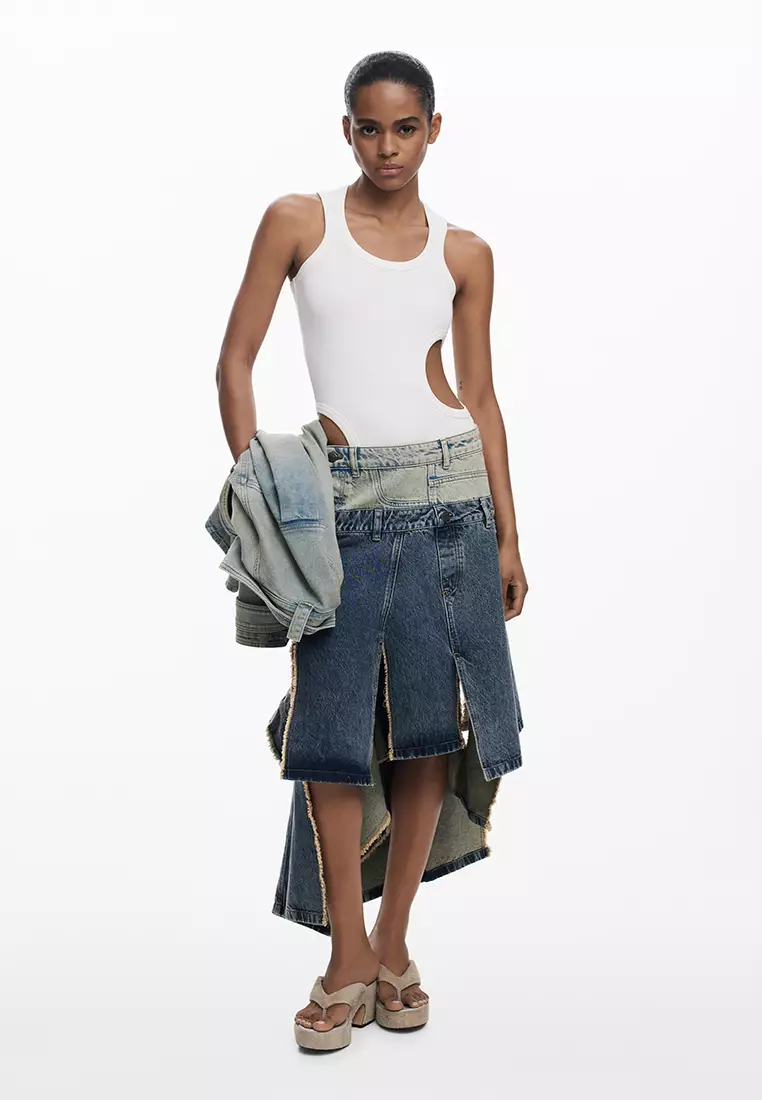 Long skirt with double waistband