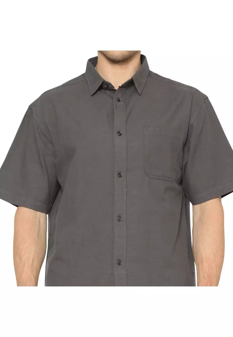 POLICE Kemeja Polos Relaxfit Cotton Slub Abu Pria