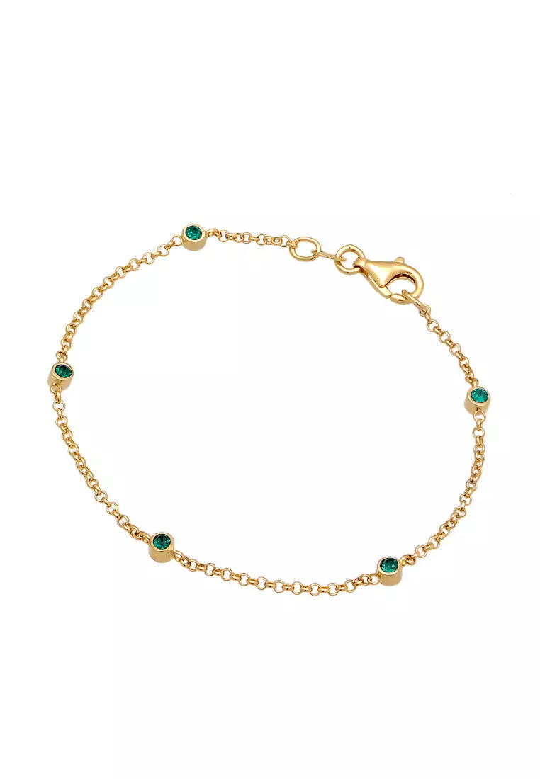 Gelang Perhiasan Perak 925 Wanita Basic Filigree Combinable Crystals Green Gold Plated