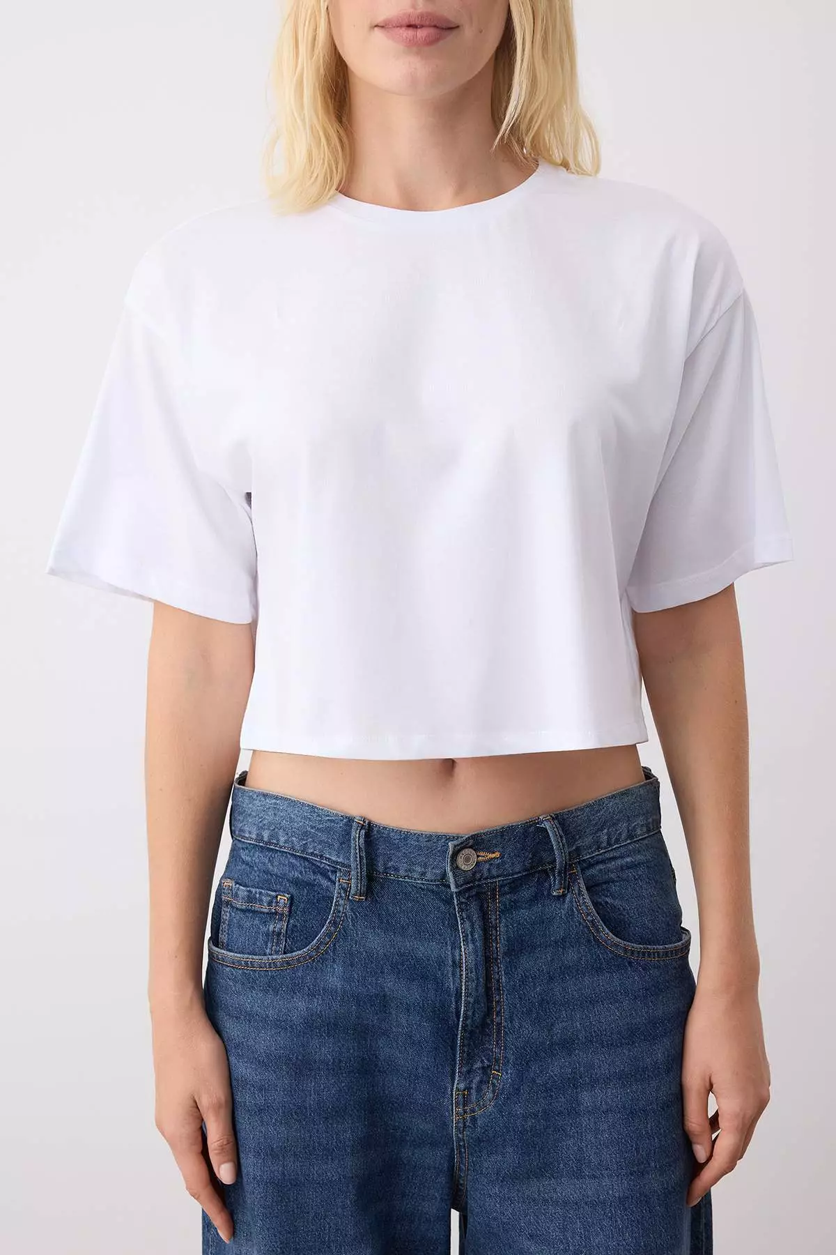 White-White 2-Pack 100% Cotton Relax/Comfortable Cut Crop Knit T-Shirt
