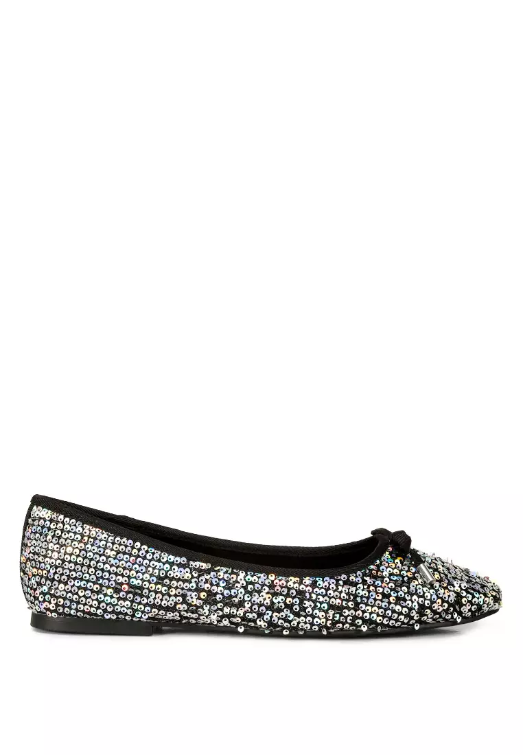 Discount on London Rag  shoes - SKU: Black Sequin Embellished Ballet Flats