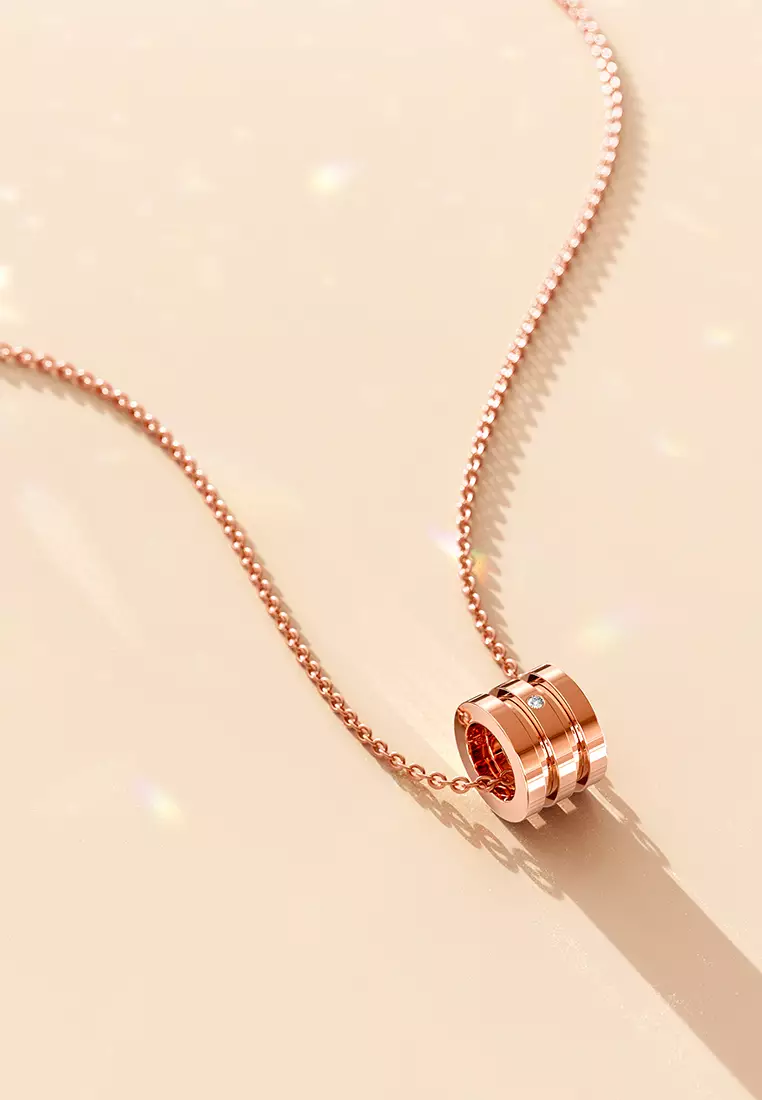 Barrel Slider Pendant Necklace in Rose Gold Plated Titanium with Genuine 0.005ct Diamond