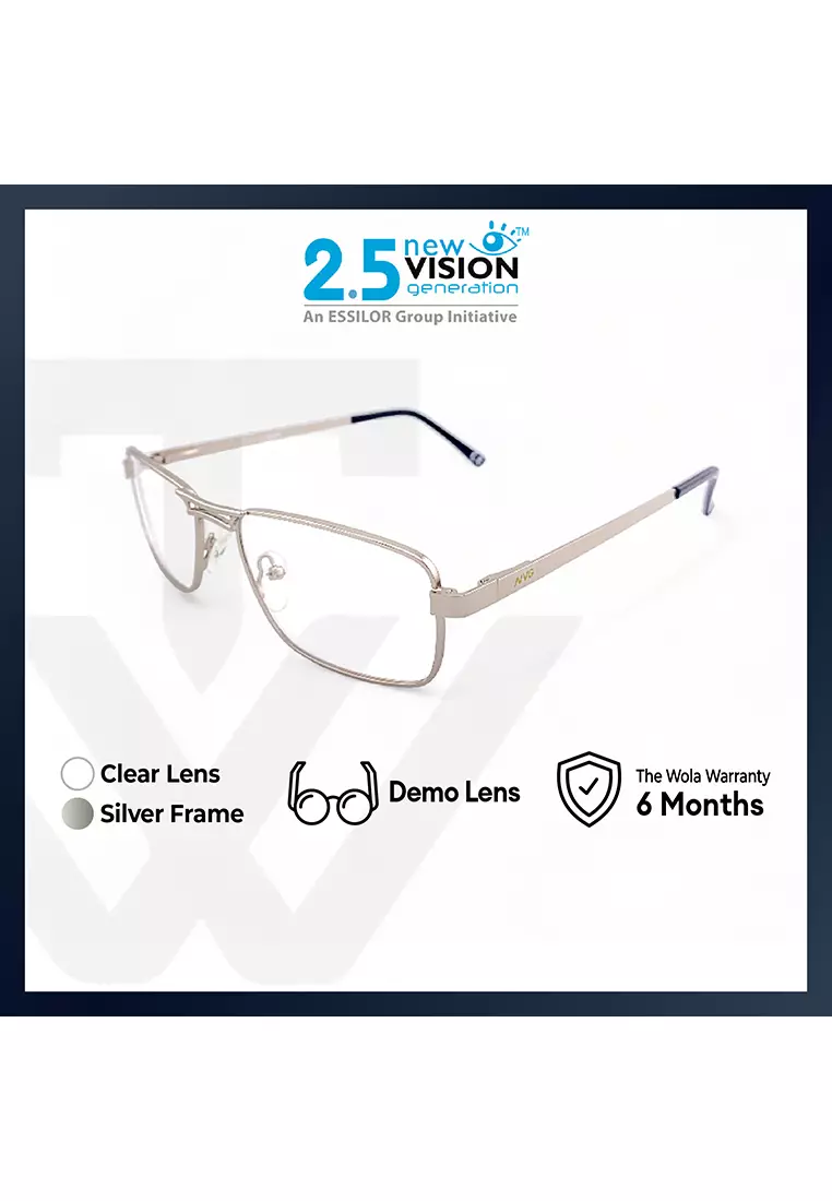 OPH Men's Rectangle Frame Silver Metal Optical Frame with Demo Lens OPHSC1021212