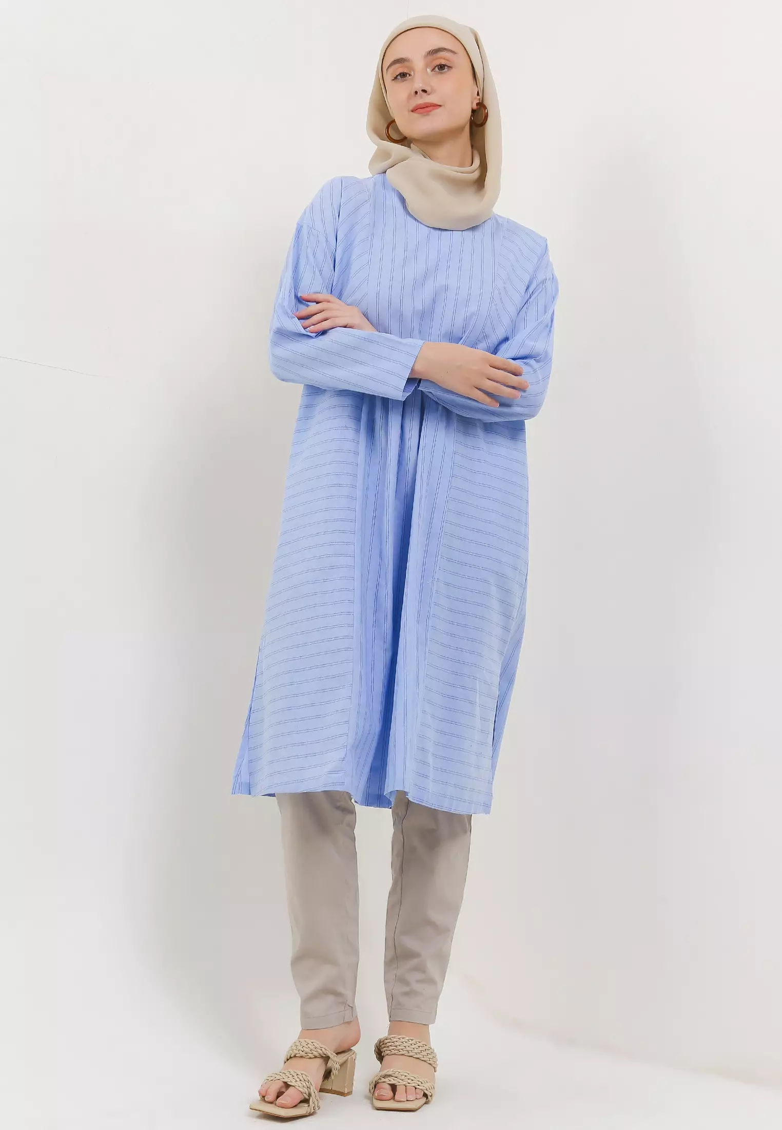 MFMW Ababil Midi Dress Gamis Biru Motif Salur