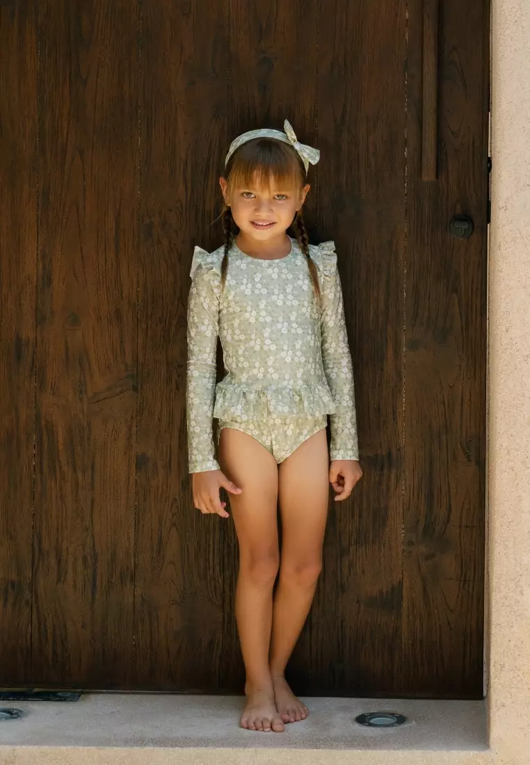 Noël Au Soleil Girls Ruffle One Piece - Evergreen