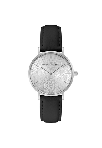 BCBG 黑色 BCBGMAXAZRIA BG50696008 Silver and Black Leather Watch D29CEAC6A45F4CGS_1