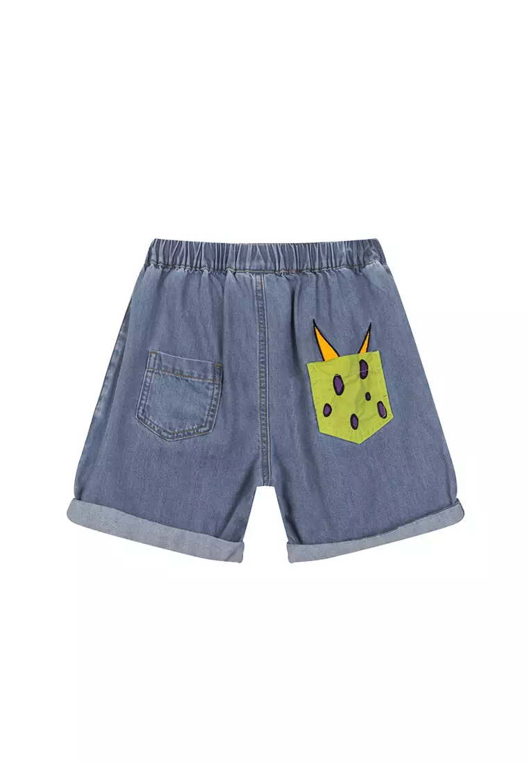Denim Shorts With Graphic Design Back Pocket