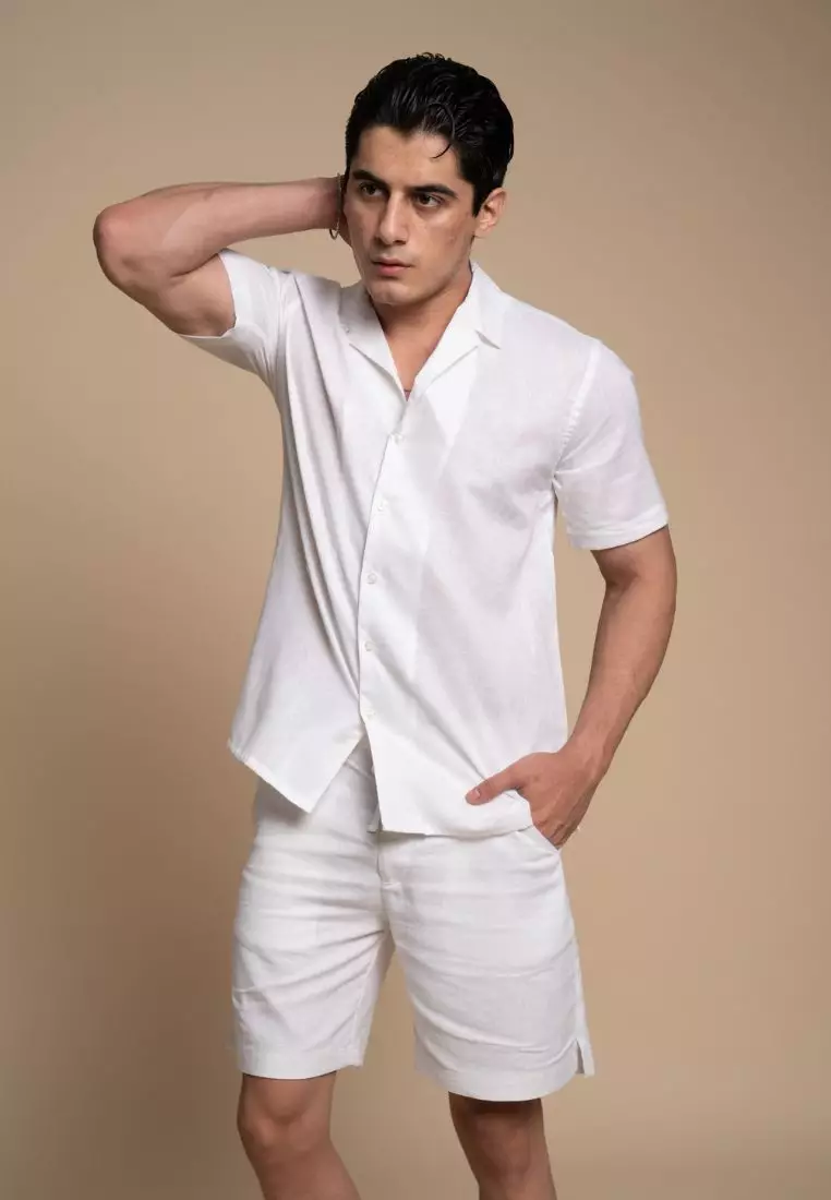 Boracay Set Kemeja Celana Linen Pria Putih | Linen Set Men White