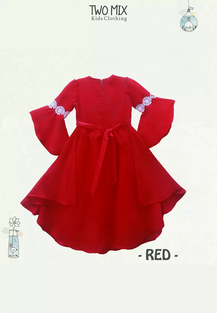 Two Mix - Gamis Anak Perempuan - Baju Dress Muslim Anak Perempuan 1-8 Tahun Y847 Merah