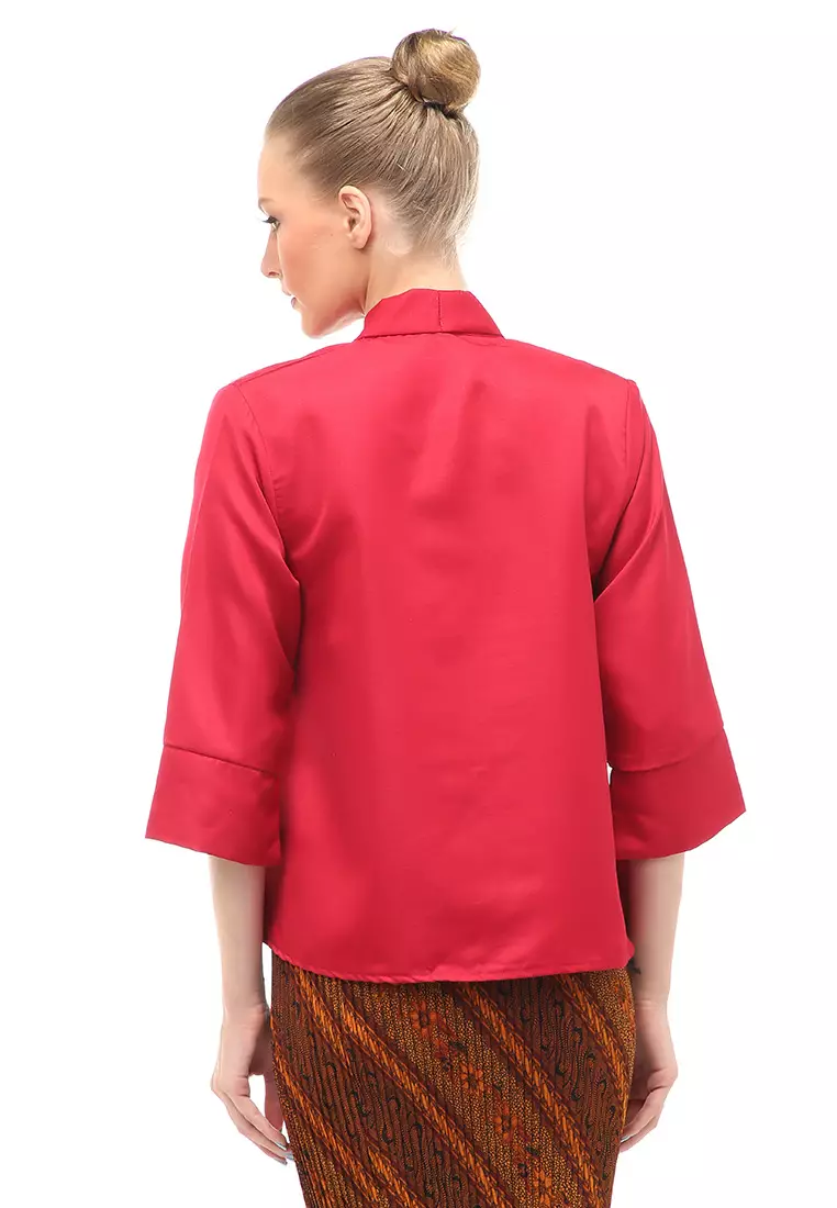Elvia Kebaya Atasan Wanita Lengan Panjang Design Casual - Maroon