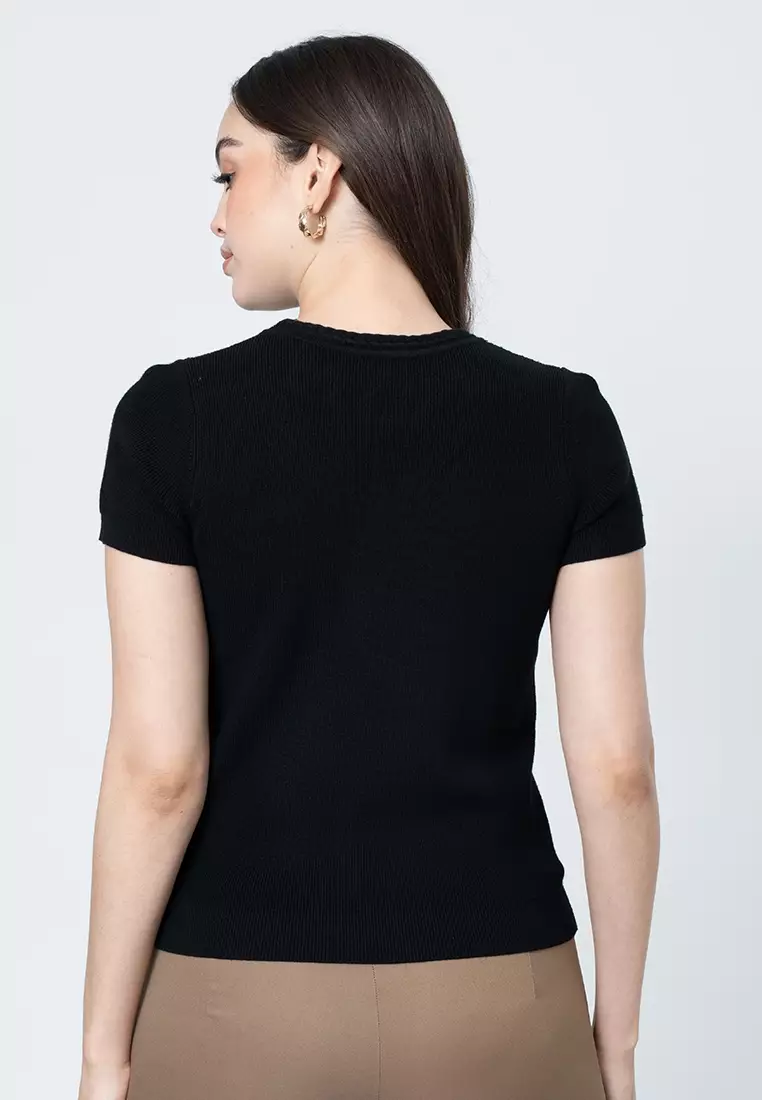 Fallon Braided Collar Knitted Textured Top