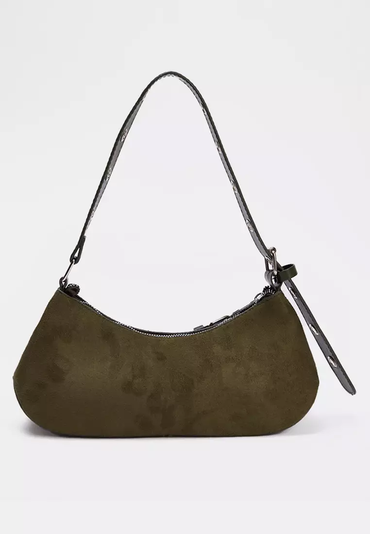 Eyelet Belt Buckle Detailed Medium Size Baguette Shoulder Bag