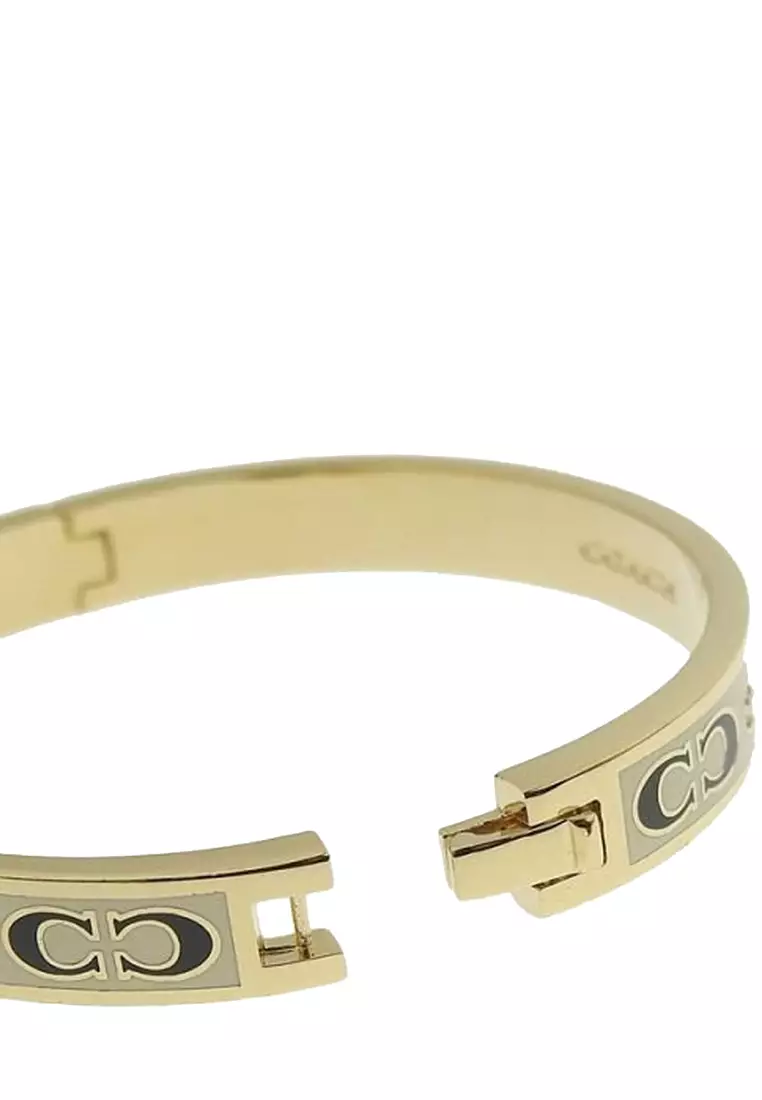 Signature Enamel Hinged Bangle Bracelet in Gold/ White CI904