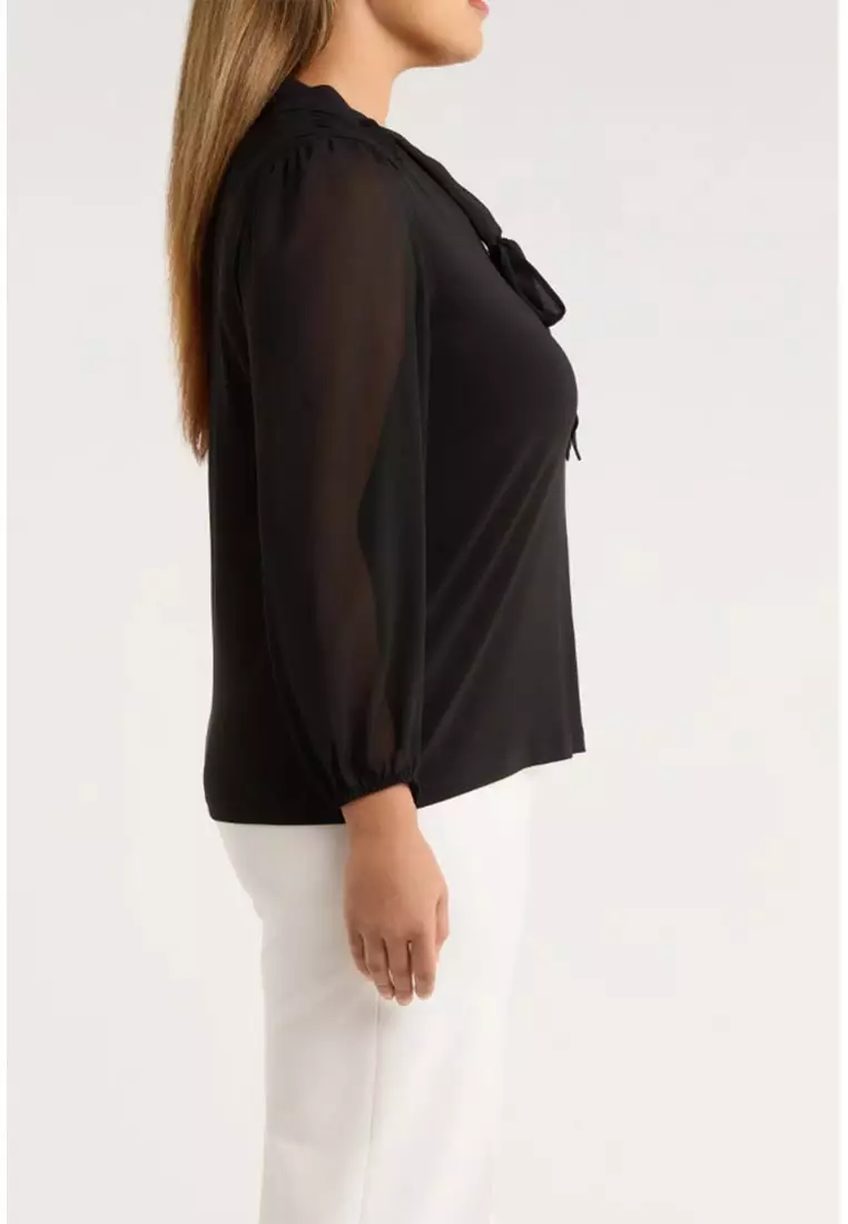 Tie Neck Long Sleeve Woven Shirt