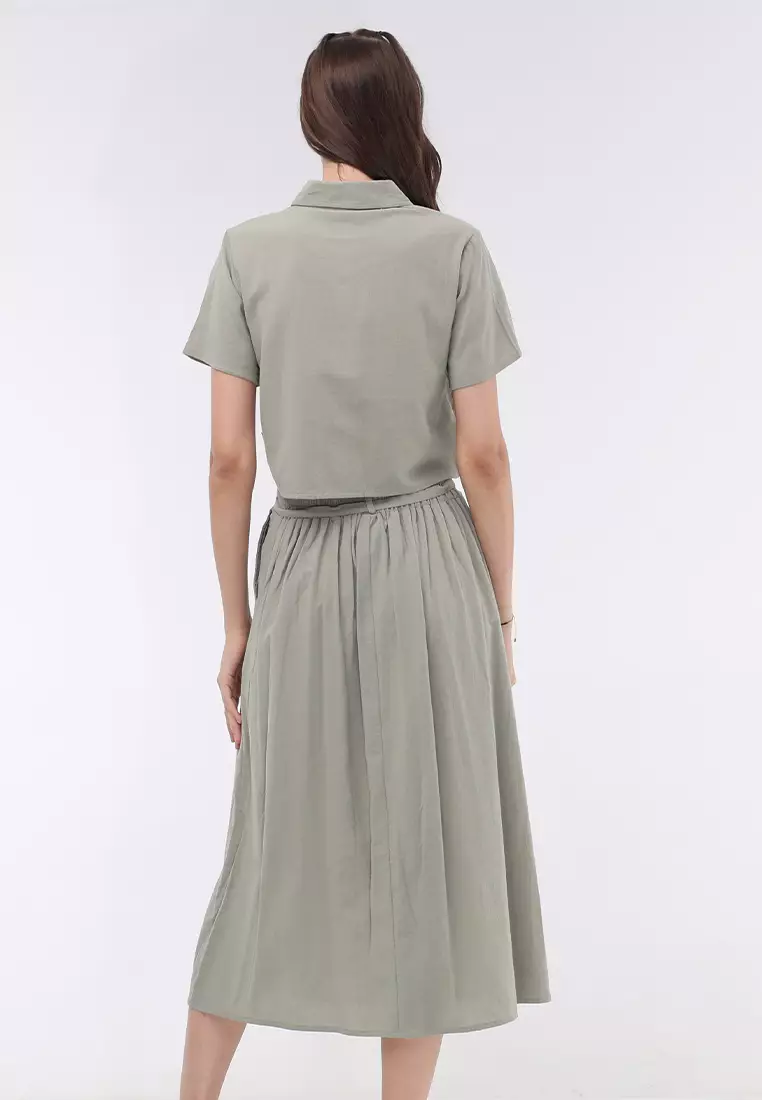 Short Sleeves Blouse/Skirt Terno