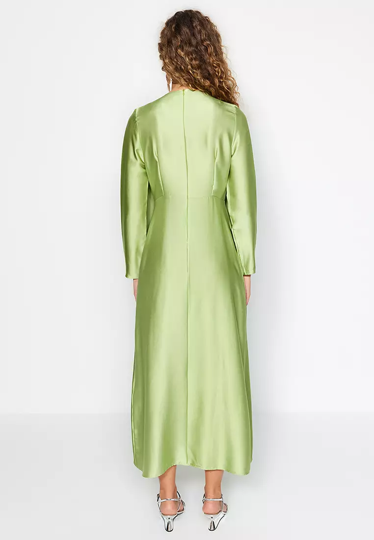 Green Flight Satin Evening Dress