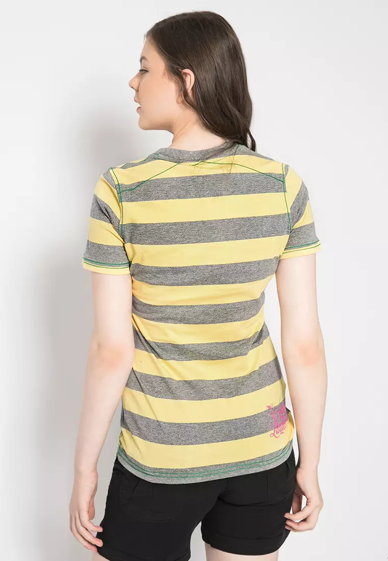 LGS - Kaos Wanita Motif Salur Warna Kuning LTS.520.T879M.096.C