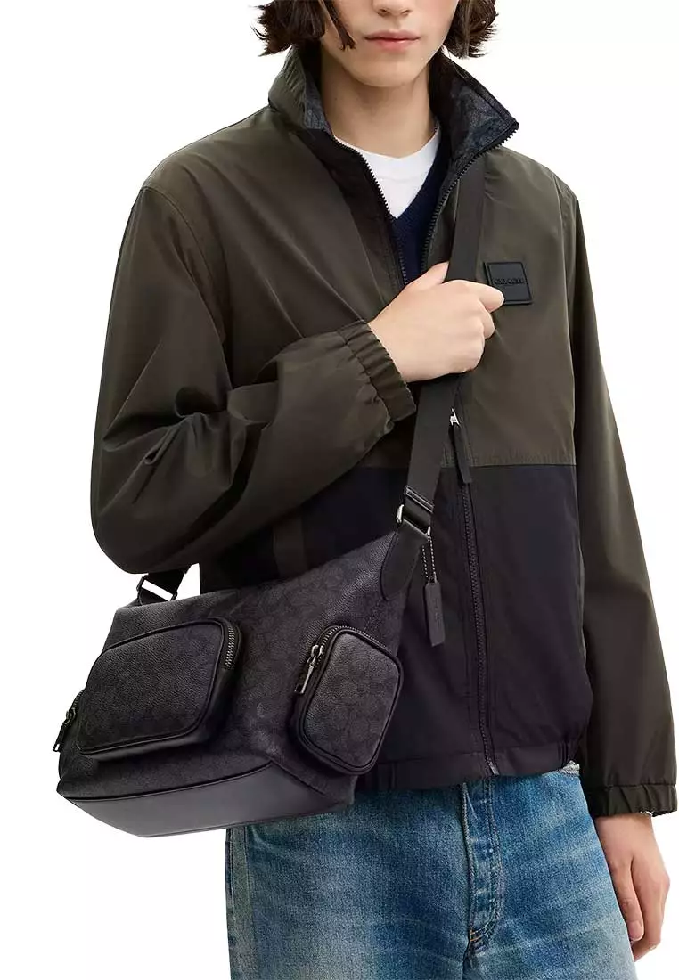 Finn Crossbody Bag With Pockets In Signature Canvas Charcoal/Black CCG18