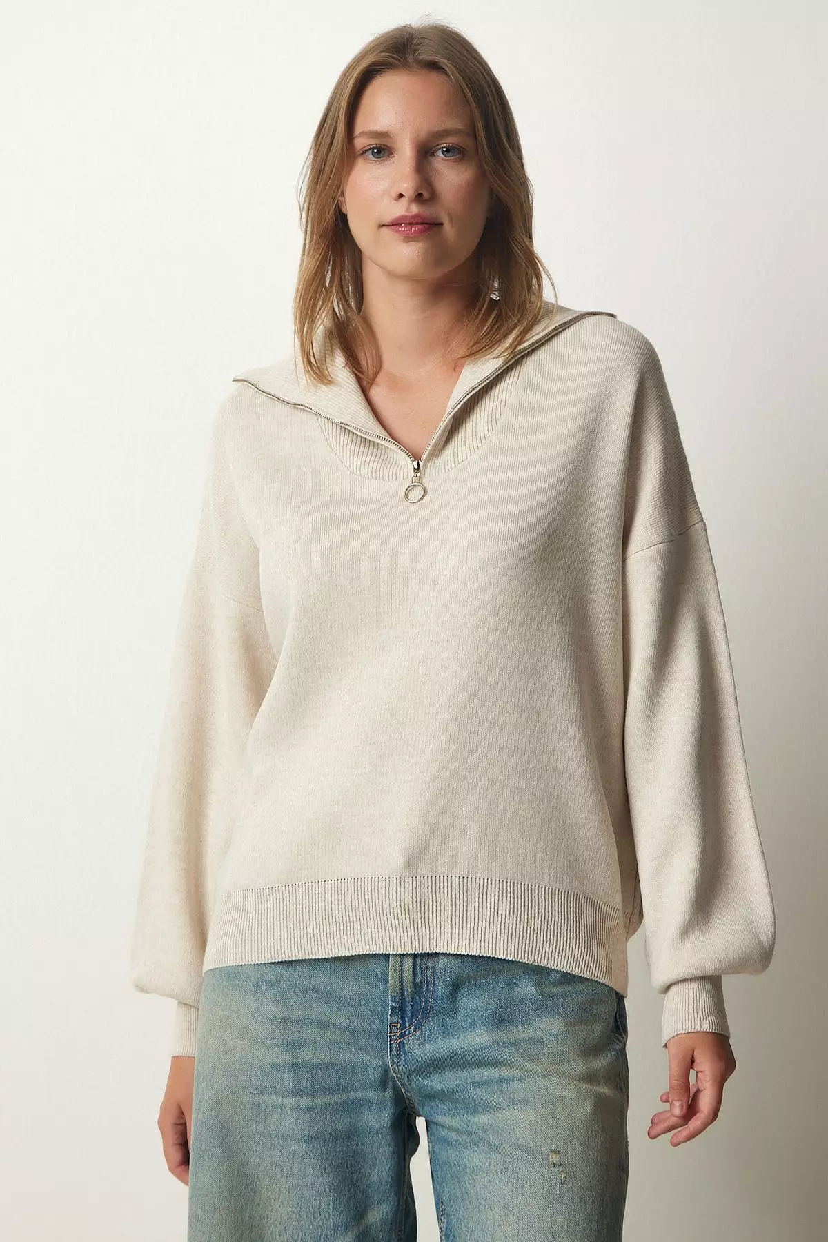 Zipper Collar Basic Knitwear Sweater
