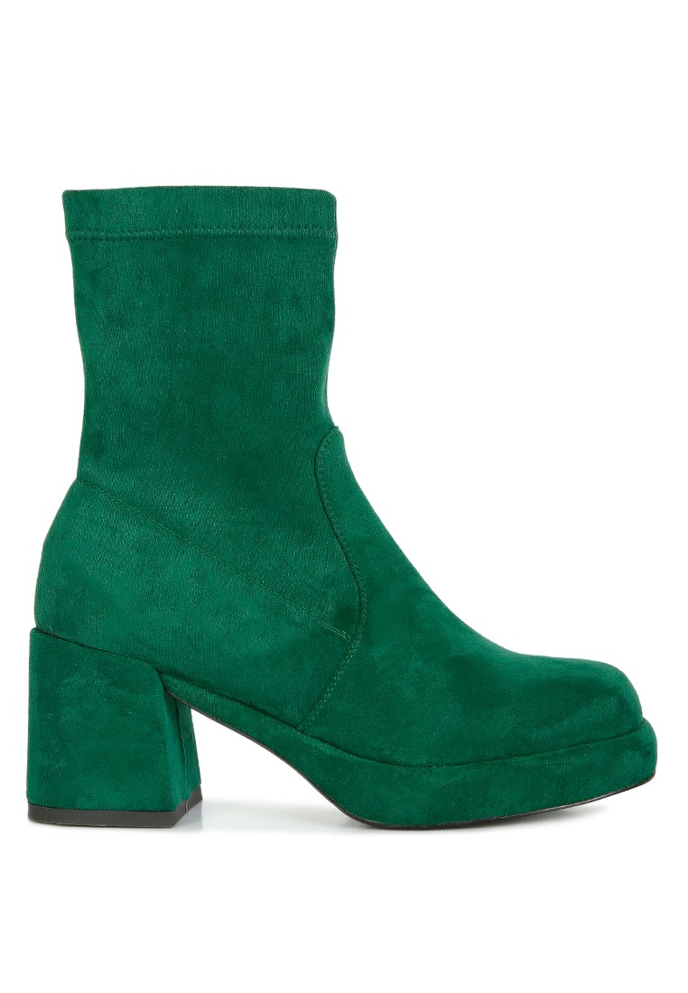 Dark Green Microfiber High Ankle Boots