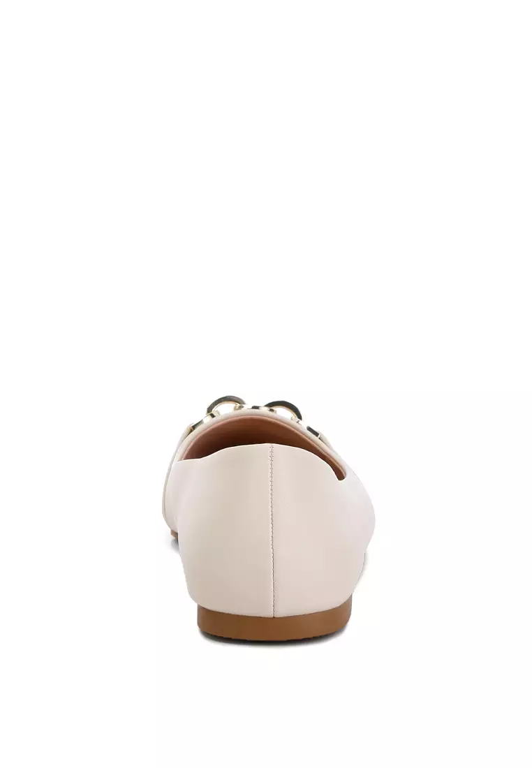 Ecru Embellished Flat Ballets