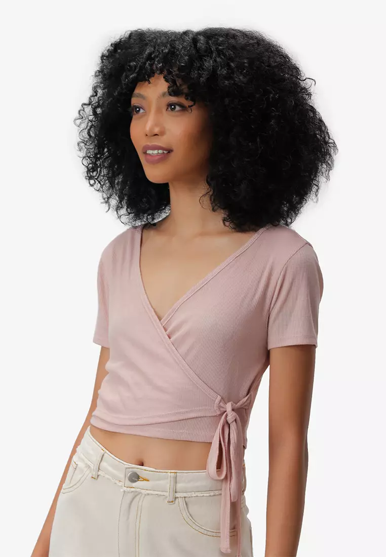 Pink Surplice Crop Top