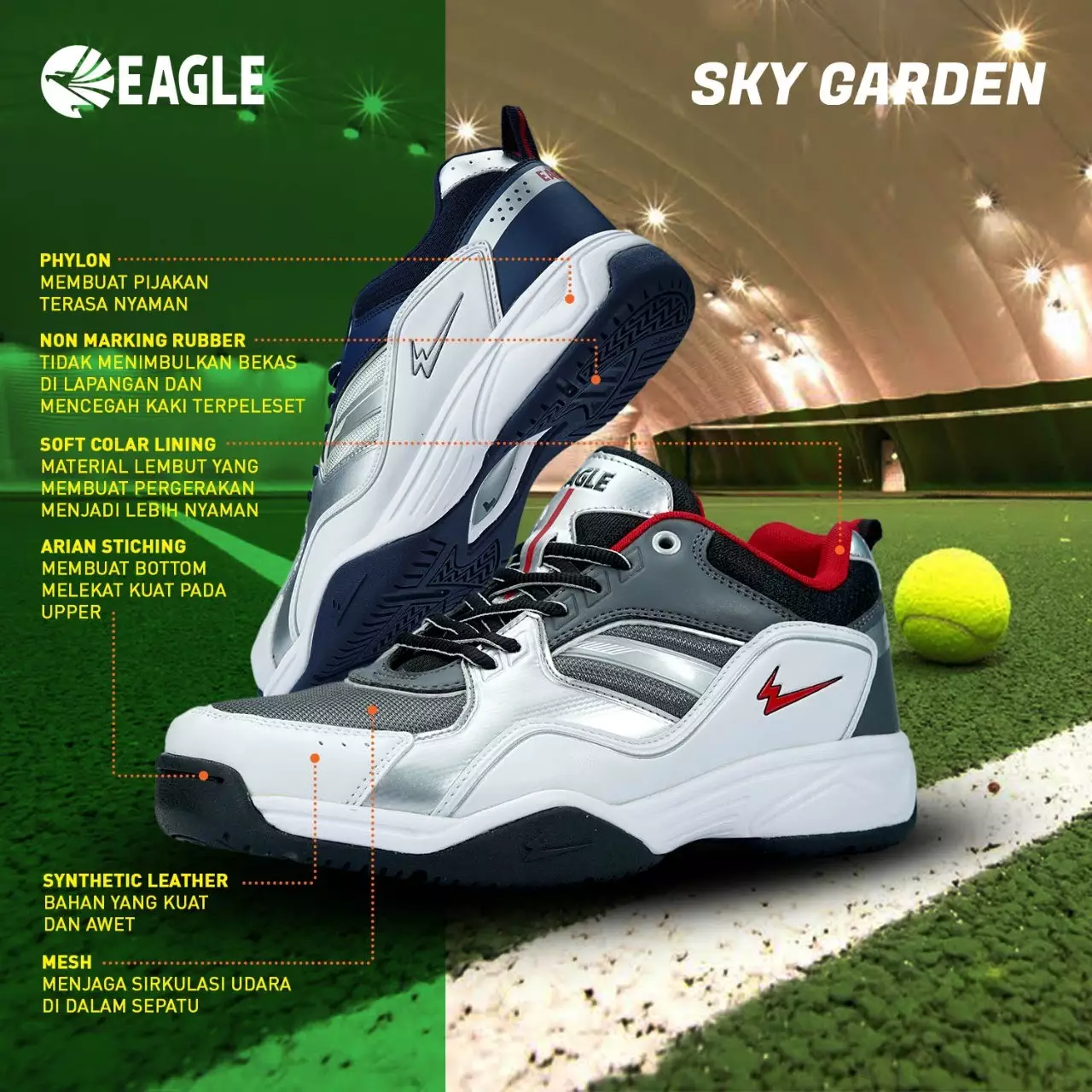Eagle Sepatu Sky Garden – Tennis Shoes - ABU TUA/PUTIH