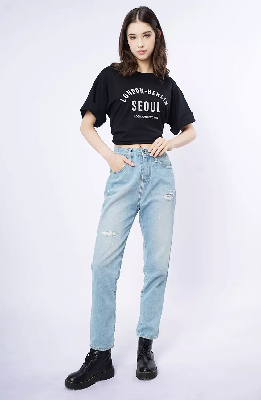 Kaos Wanita Cadenza Crop Top Black