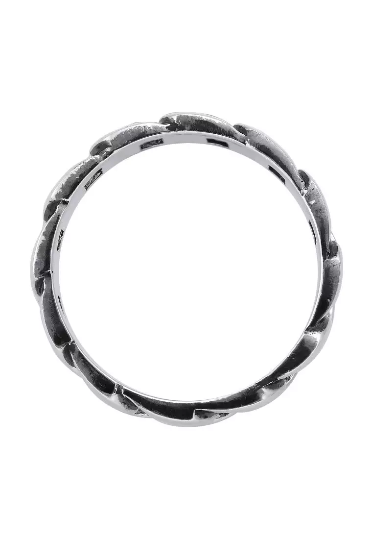 Men's Silver Chain Link Ring - Light Oxidised