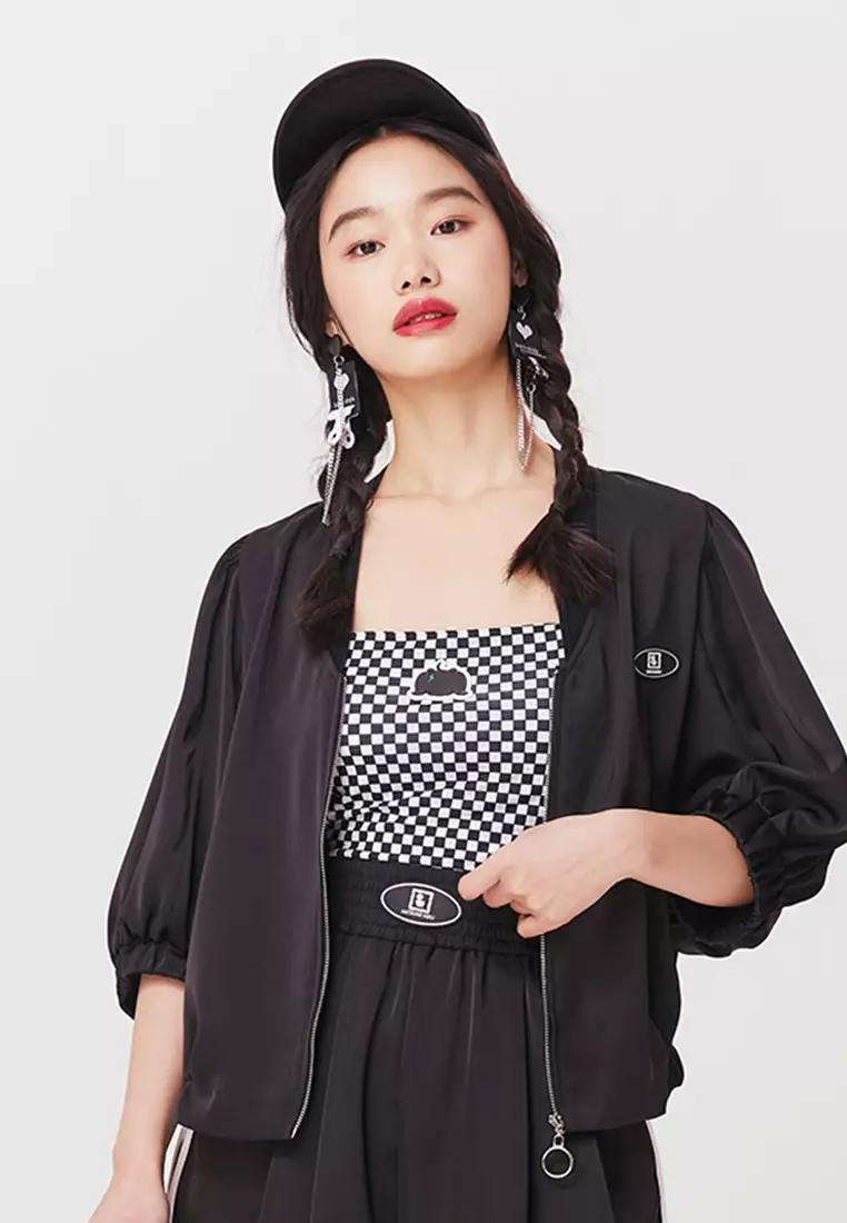 Mid Sleeve Street Syle Zip Up Jacket