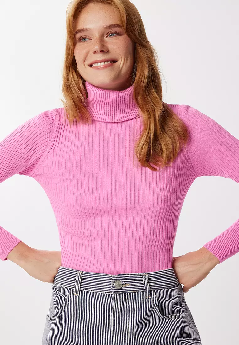 Turtleneck Ribbed Lycra Sweater