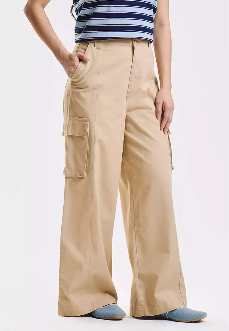 Wide Fit Cargo Pants with Pintuck Detail