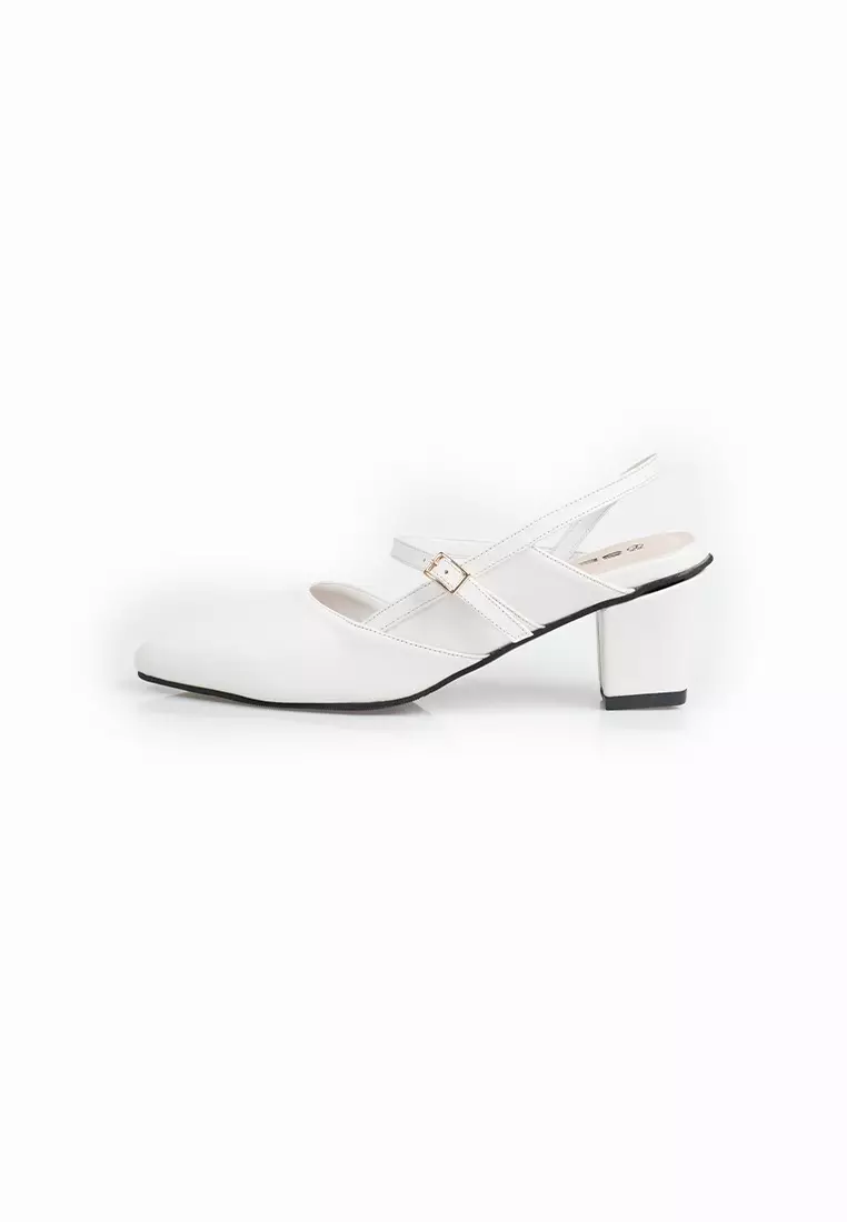 SEIS Pamela Mules Heels Wanita | Slingback Hak 5 cm - WHITE