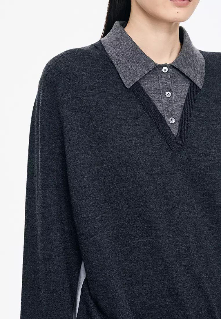 巴素兰羊毛宽松长袖套头针织衫