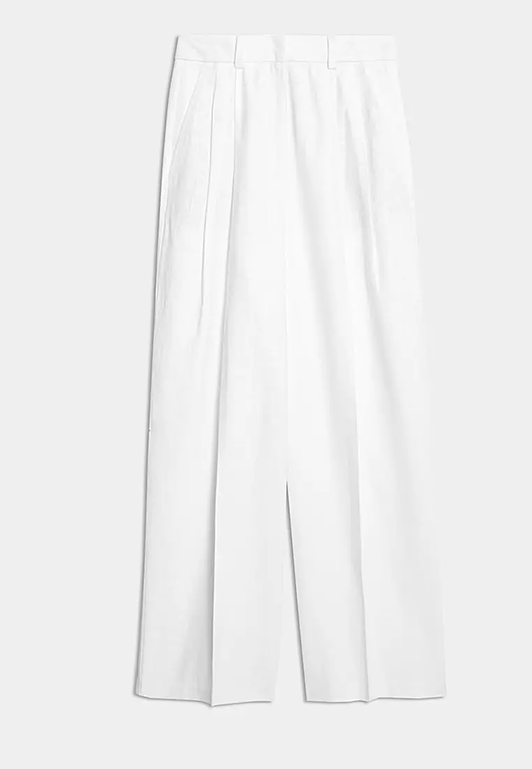 Linen Rich Twill Wide Leg Trousers