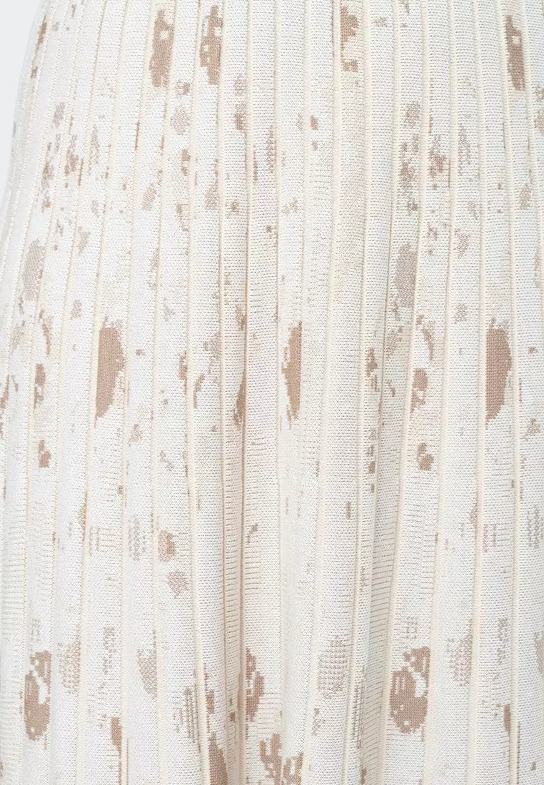 Veda Pleated Knit A-Line Skirt with Elastic Waistband