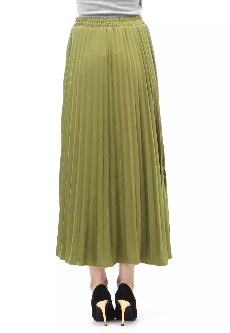 Skirt Plisket Bawahan Wanita Motif Polos Relaxed Fit - Army